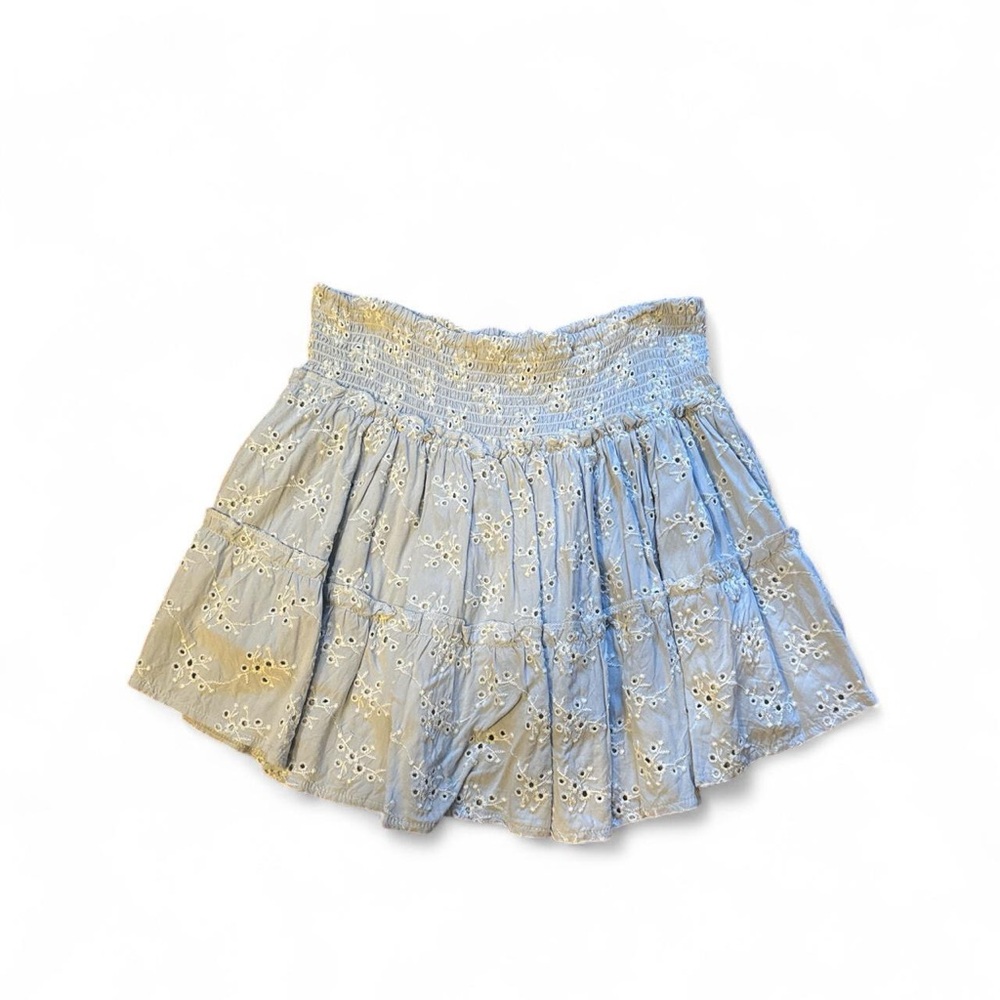 Ocean Drive Light Blue Eyelet Mini Skirt
